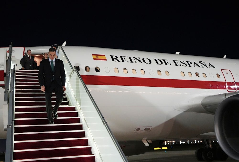Spanish Prime Minister Pedro Sanchez arrives at Baghdad airport ahead of the 34th Arab League summit, in Baghdad, Iraq on May 16, 2025. (AP)