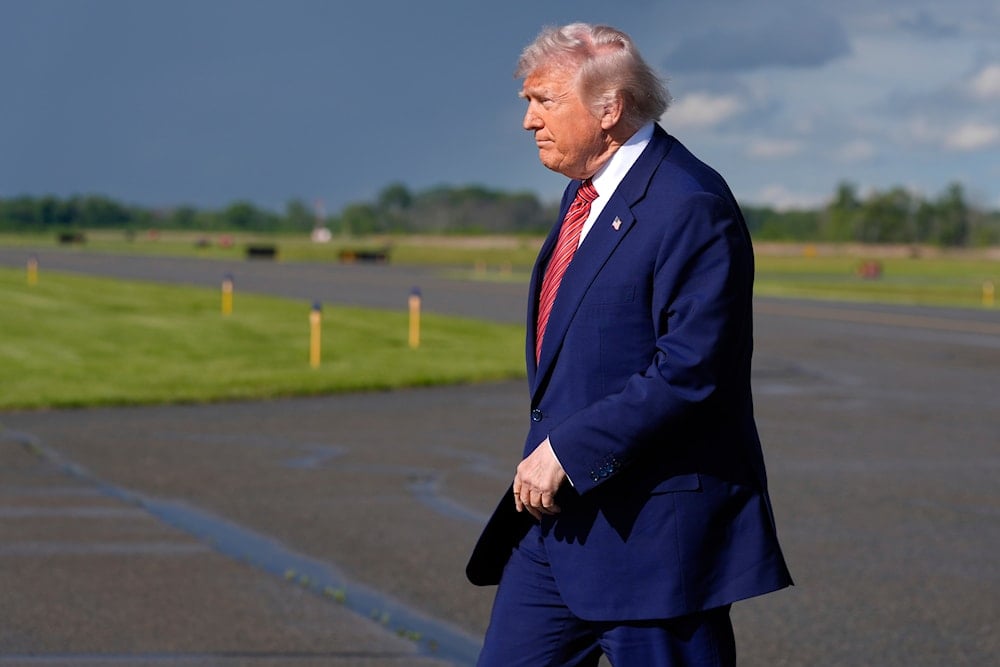 President Donald Trump arrives on Air Force One at Morristown Municipal Airport in Morristown, N.J., Friday, May 23, 2025. (AP)
