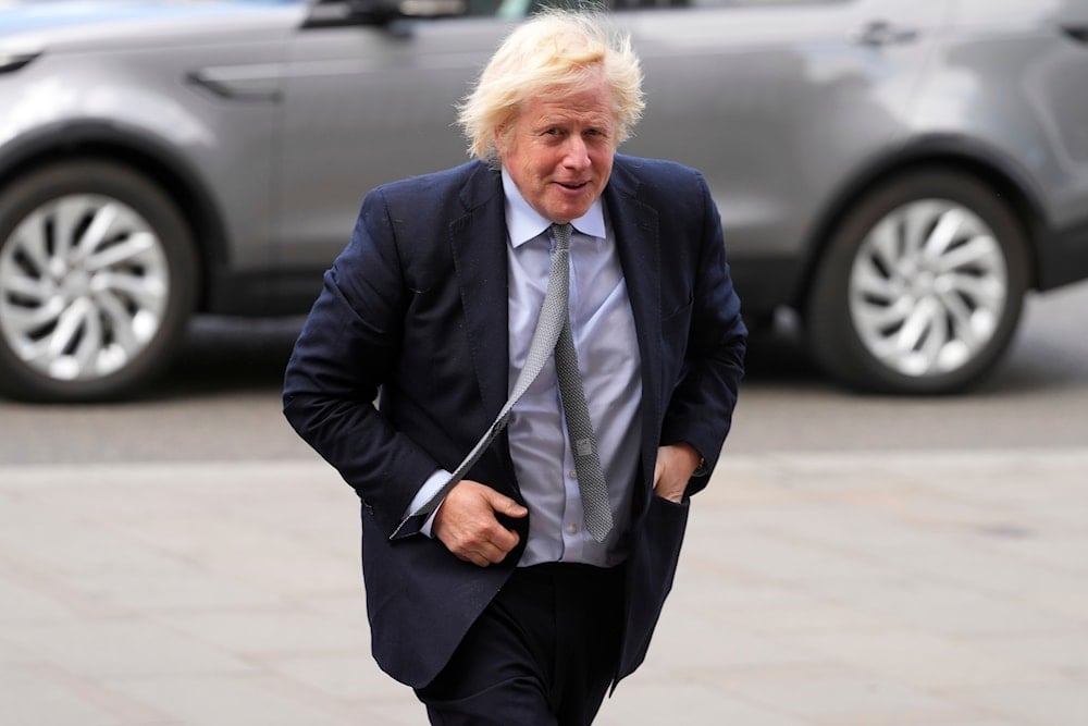 Former Britain's Prime Minister Boris Johnson arrives to attend a Service of Thanksgiving at Westminster Abbey on V-E Day in London, Thursday, May 8, 2025 (AP)
