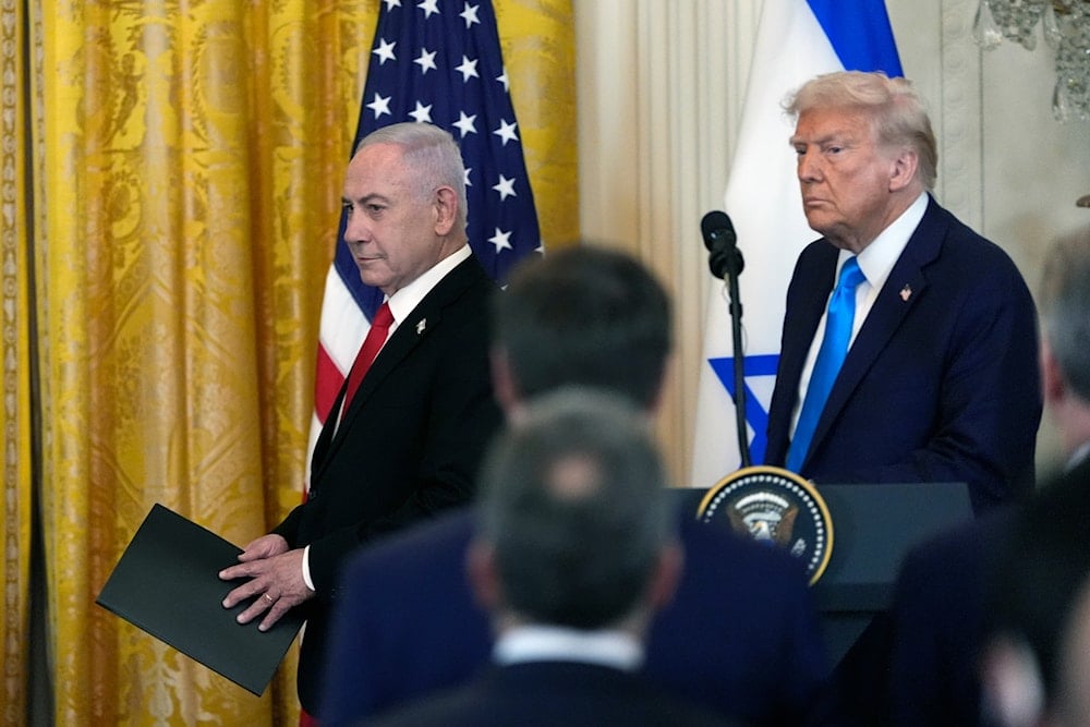 President Donald Trump and Israeli Prime Minister Benjamin Netanyahu arrive to a news conference in the East Room of the White House, Tuesday, Feb. 4, 2025, in Washington (AP)