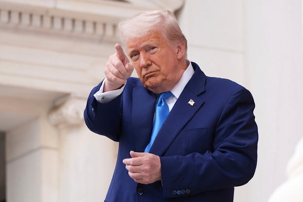 President Donald Trump speaks during the 157th National Memorial Day Observance at Arlington National Cemetery, Monday, May 26, 2025, in Arlington, Virginia (AP)