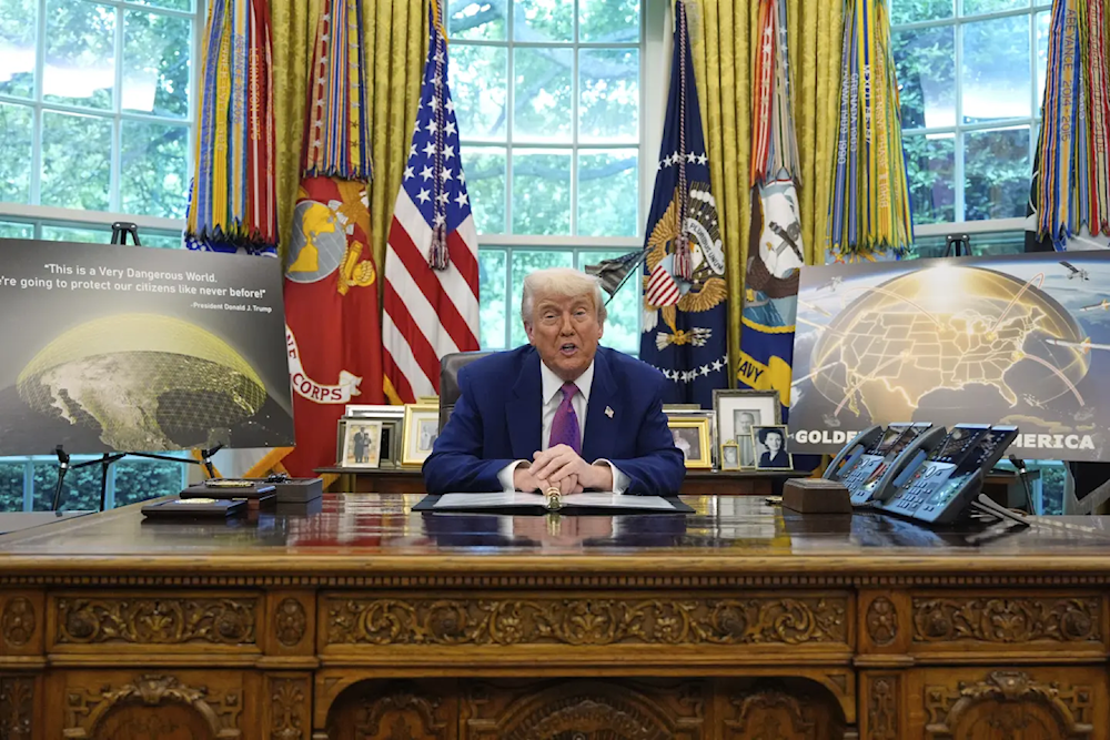 President Donald Trump speaks in the Oval Office of the White House, May 20, 2025, in Washington (AP/Alex Brandon)