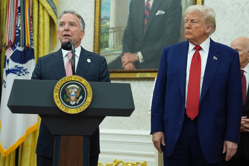 President Donald Trump, right, listens as White House special envoy Steve Witkoff, left, speaks during a swearing in ceremony for interim U.S. Attorney General for the District of Columbia Jeanine Pirro, Wednesday, May 28, 2025 (AP)