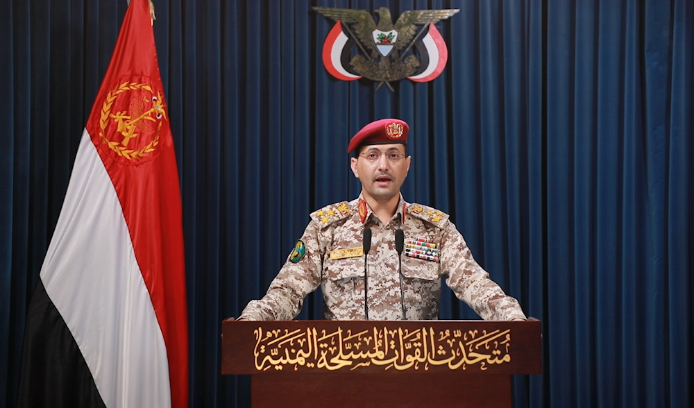 Spokesperson for the Yemeni Armed Forces, Brigadier General Yahya Saree, announces a new operation against Ben Gurion Airport on May 29, 2025 (Yemeni Military Media)