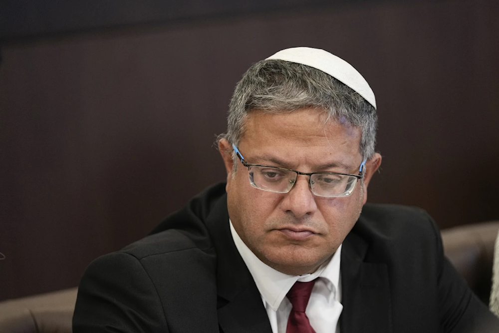 'Israel's' National Security Minister Itamar Ben-Gvir attends a weekly cabinet meeting in Jerusalem, September 10, 2023 (AP/Ohad Zwigenberg)