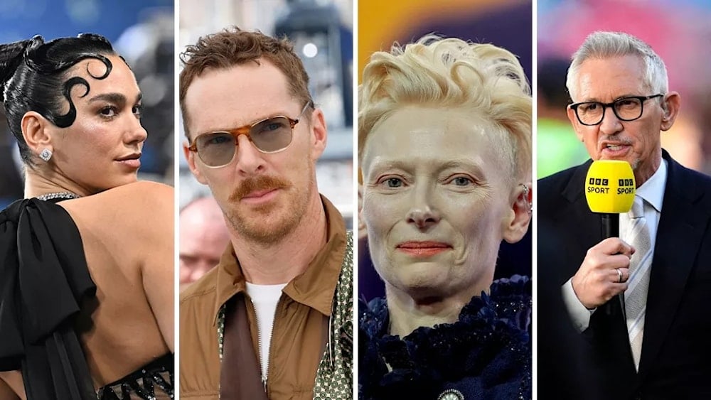 From left to right, Dua Lipa, Benedict Cumberbatch, Tilda Swinton,  Gary Lineker (AP)