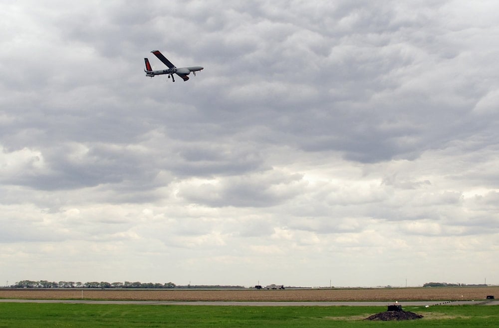 An Israeli-built Hermes 450 drone takes off from the Hillsboro, N.D., airport on Friday, May 20, 2016 (AP)