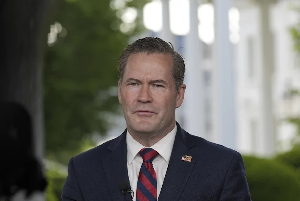 National Security Advisor Mike Waltz speaks during a television interview at the White House, May 1, 2025, in Washington (AP/Alex Brandon)