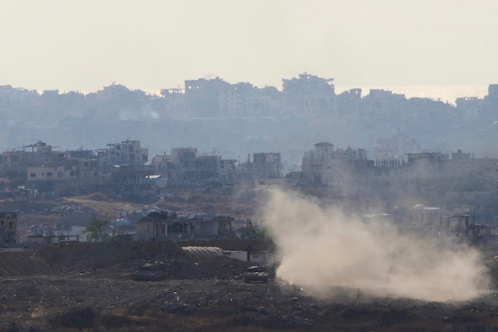 Israeli tanks are seen inside the Gaza Strip from southern occupied Palestine, Sunday, May 4, 2025 (AP)