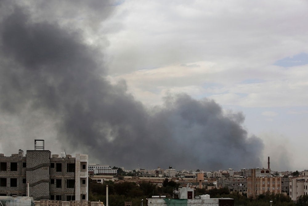 Smoke billows following Israeli airstrikes targeting a power plant and Sanaa Airport, in Sanaa, Yemen, Tuesday, May 6, 2025 (AP)