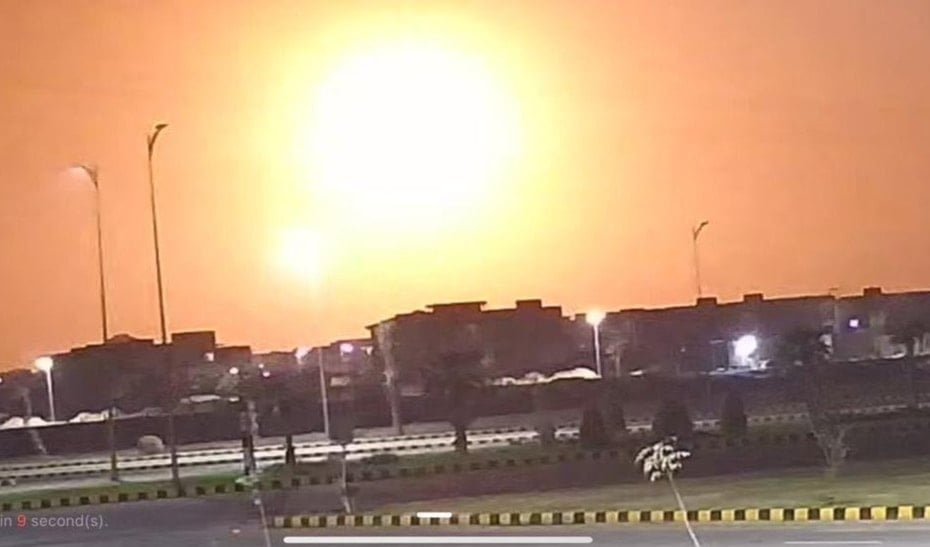 A fireball can be seen as a result of the Indian ballistic missile attack on the disputed Kashmir region on May 6, 2025 (Social Media)