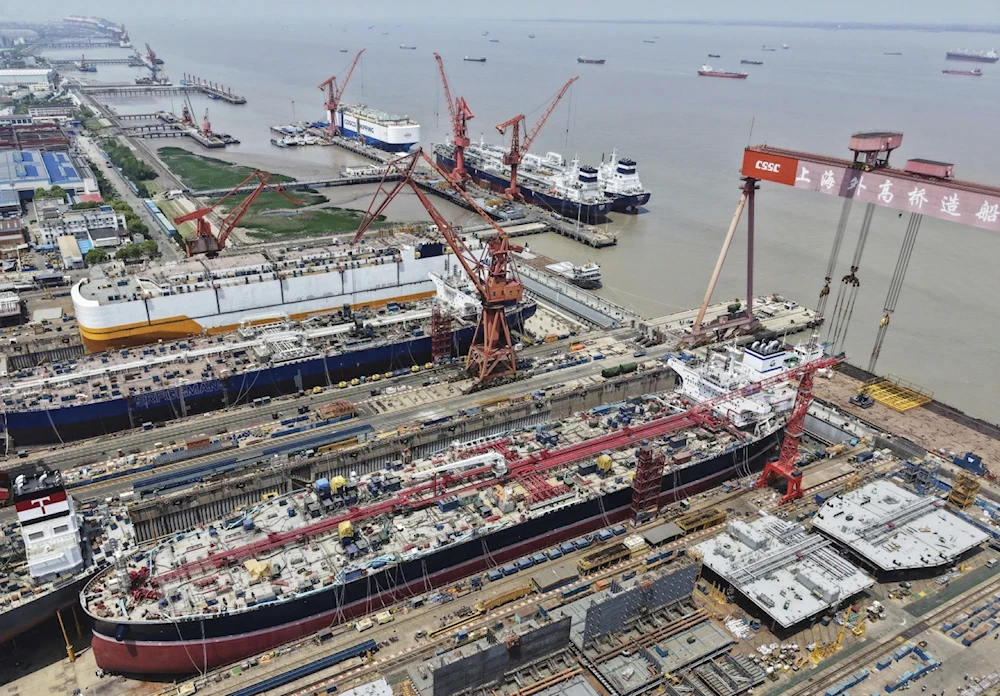 A view of ships under construction at the Shanghai shipyard in Shanghai, China, April 20, 2025 (Chinatopix Via AP)