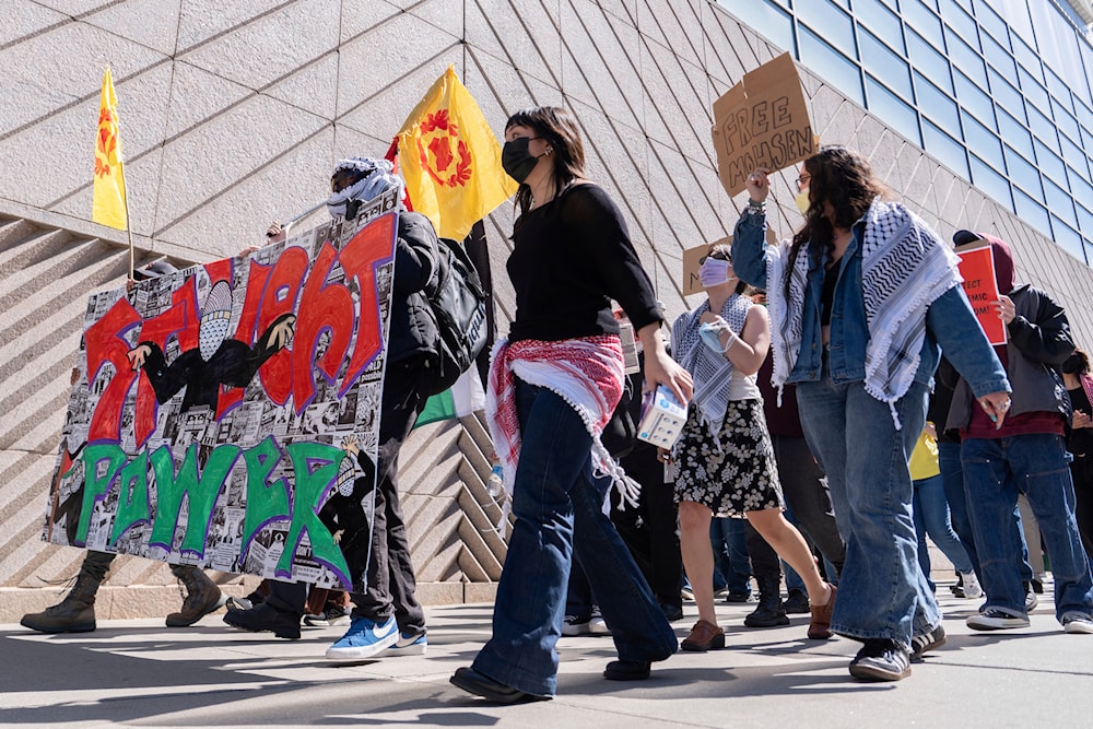 Pro-Palestine demonstrators protest outside the Columbia University campus on the Day of Action for Higher Education, Thursday, April 17, 2025, in New York. (AP )