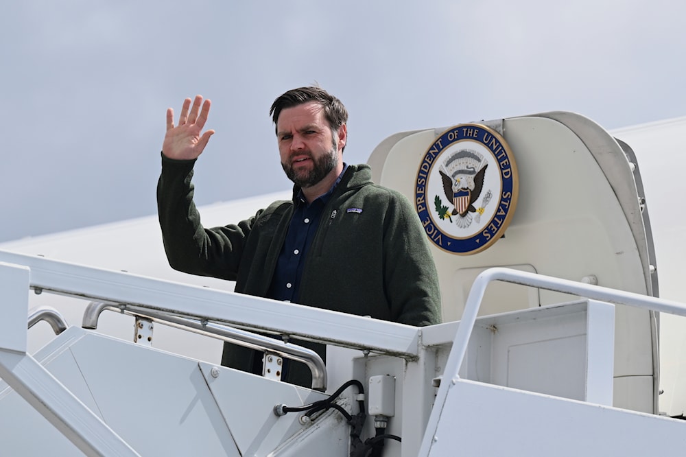 US Vice President JD Vance stops at Ramstein Air Base, Germany to refuel while en route to Joint Base Andrews, Md., Thursday, April 24, 2025 (AP)