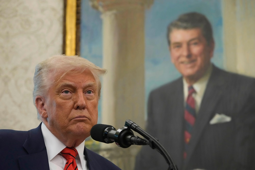  President Donald Trump speaks before Steve Witkoff is sworn as special envoy during a ceremony in the Oval Office of the White House, Tuesday, May 6, 2025, in Washington, with a portrait of former President Ronald Reagan in the background. (AP)