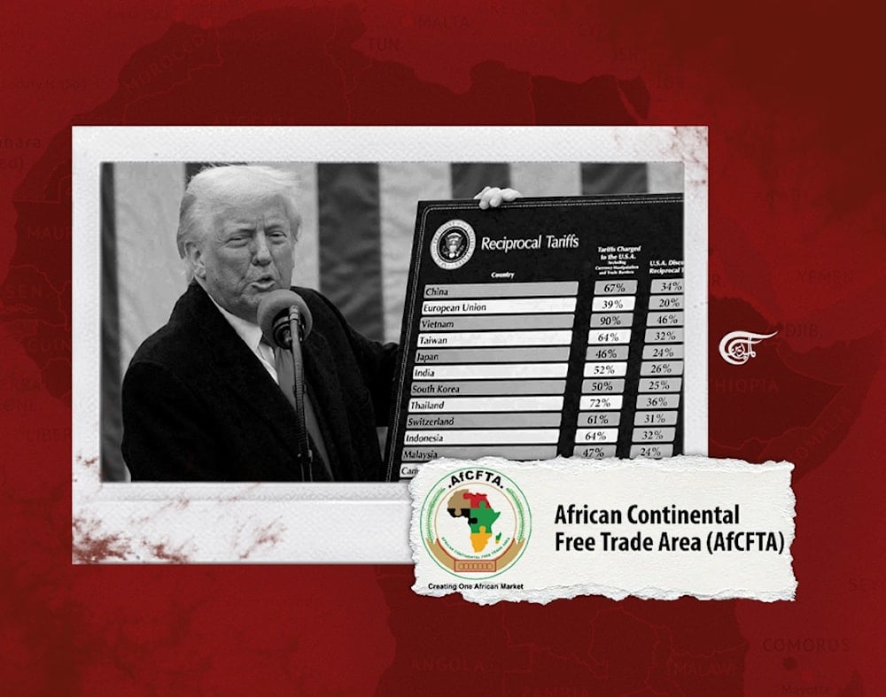 Analysts say the ripple effects of US tariff policies are weighing heavily on African markets, especially for countries that have long relied on preferential access through AGOA. (Al Mayadeen English; Illustrated by Zeinab El-Hajj)