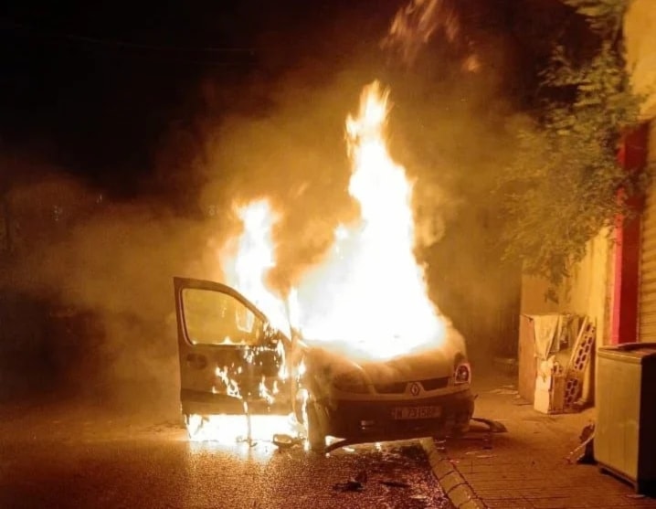Impact of the Israeli strike on a car in Sidon, southern Lebanon on May 7, 2025. (Social Media)