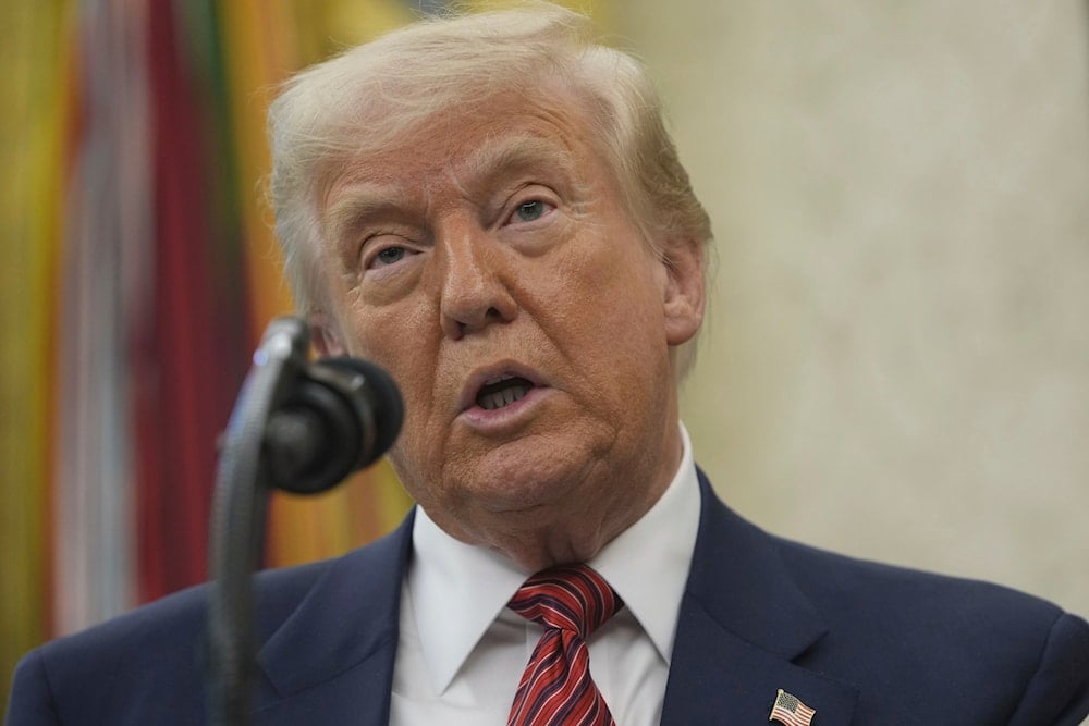 President Donald Trump speaks before David Perdue is sworn in as U.S. Ambassador to China during a ceremony in the Oval Office of the White House, Wednesday, May 7, 2025, in Washington. (AP)
