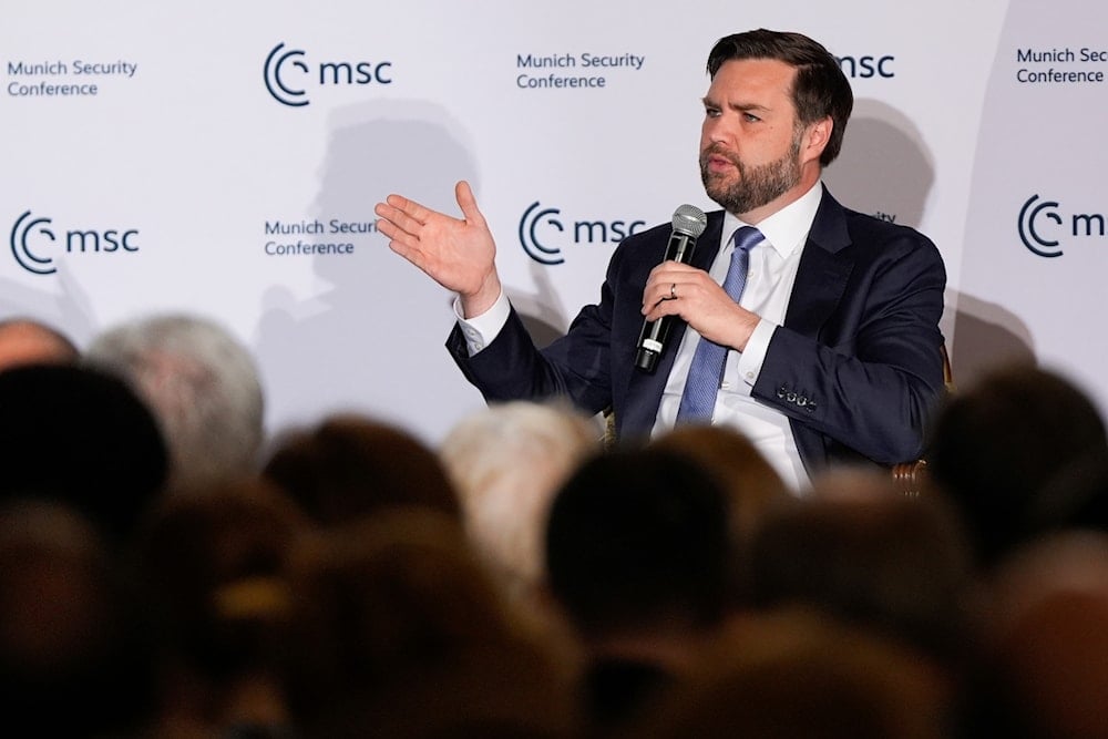 Vice President JD Vance speaking at the Munich Leaders Meeting, Wednesday, May 7, 2025, in Washington (AP)
