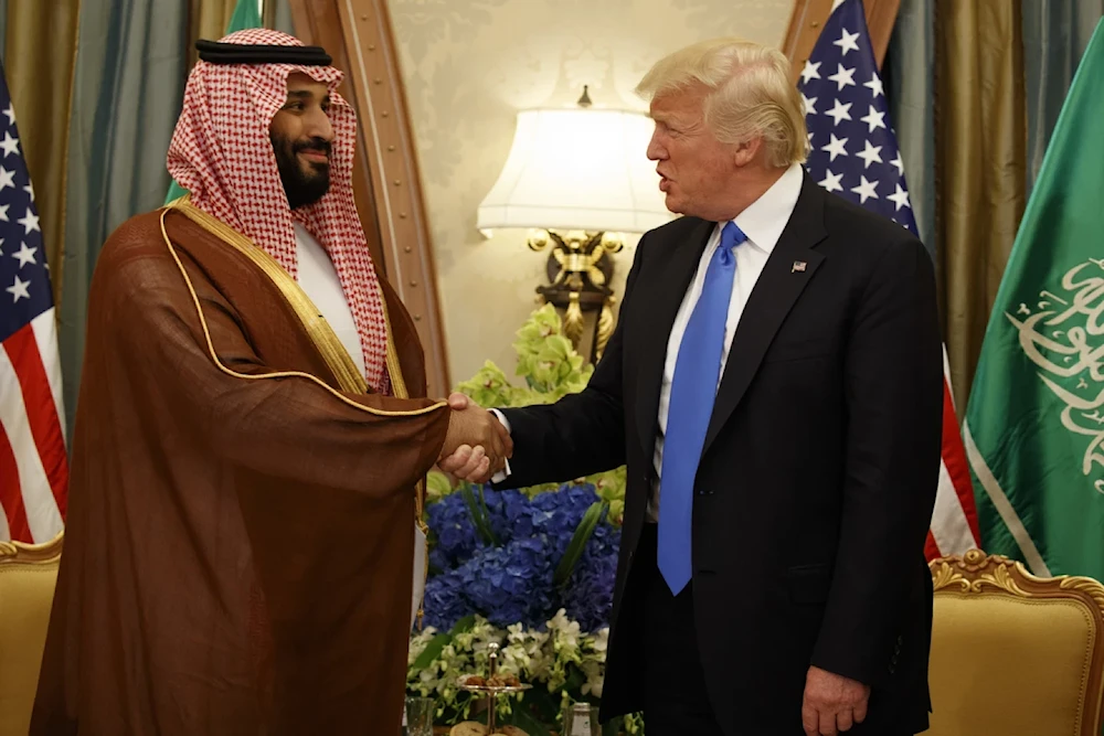 US President Donald Trump, right, shakes hands with Saudi Deputy Crown Prince and Defense Minister Mohammed bin Salman during a bilateral meeting in Riyadh, May 20, 2017 (AP/Evan Vucci)