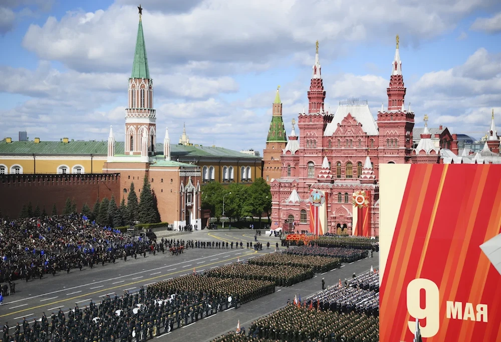 Military troops stand in formation in Red Square before the Victory Day military parade in Moscow, Russia, May 9, 2025, during celebrations of the 80th anniversary of the Societ Union's victory over Nazi Germany during World War II (Alexey Maishev/AP)