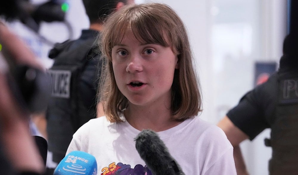 Activist Greta Thunberg answers reporters as she arrives from occupied Palestine to Charles de Gaulle airport, north of Paris, Tuesday, June 10, 2025. (AP)
