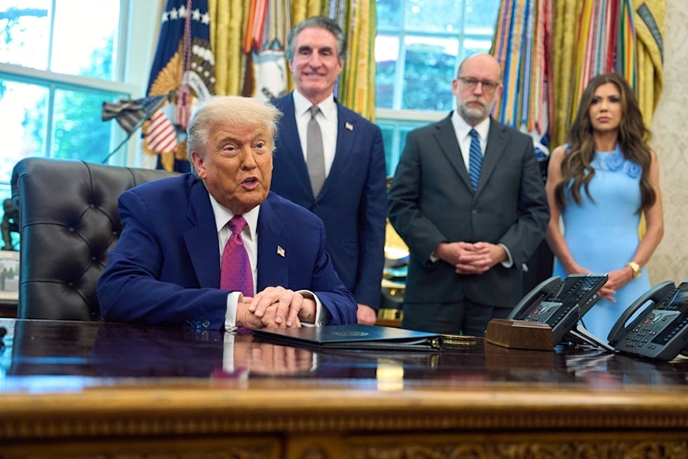President Donald Trump speaks with reporters in the Oval Office of the White House, Tuesday, June 10, 2025, in Washington (AP)