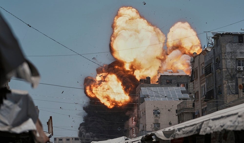 Thick smoke and flames erupt from an Israeli airstrike in Gaza City, Sunday, June 1, 2025. (AP)