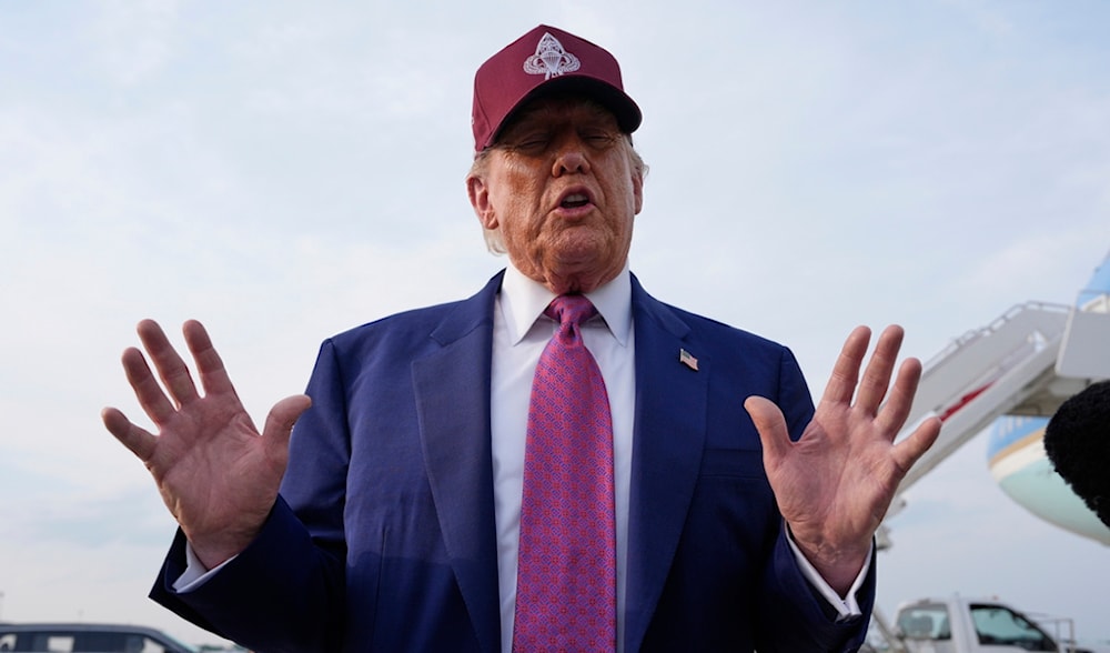 President Donald Trump speaks to reporters after arriving on Air Force One, Tuesday, June 10, 2025, at Joint Base Andrews, Md. (AP)