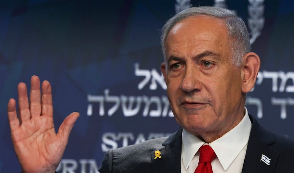 Israeli Prime Minister Benjamin Netanyahu speaks during a press conference in occupied al-Quds, Wednesday, May 21, 2025. (AP)