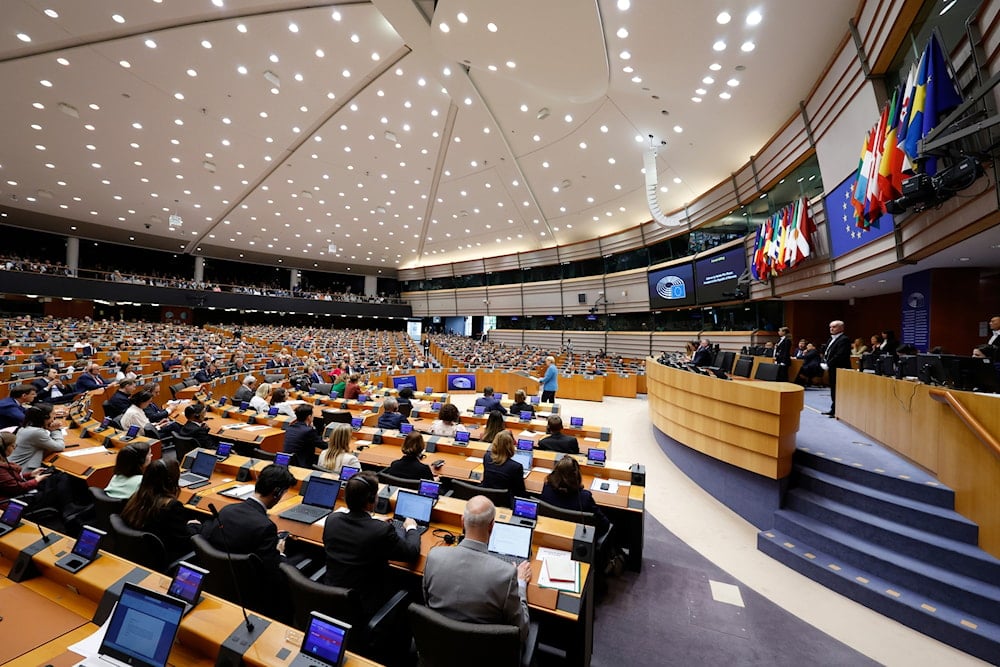 Slovenia's President Natasa Pirc Musar, center, addresses the audience during a plenary session at the European Parliament building in Brussels, Wednesday, May 21, 2025 (AP)