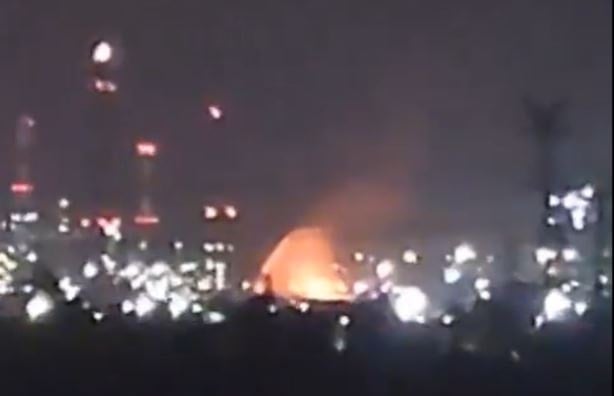 Fires break out in oil refineries following direct impacts by Iranian missiles, Haifa, Occupied Palestine, June 14 2025 (social media)