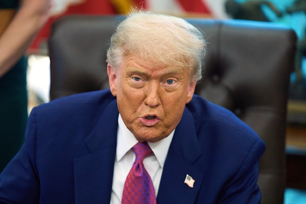 President Donald Trump speaks with reporters in the Oval Office of the the White House, Tuesday, June 10, 2025, in Washington. (AP Photo/Evan Vucci)