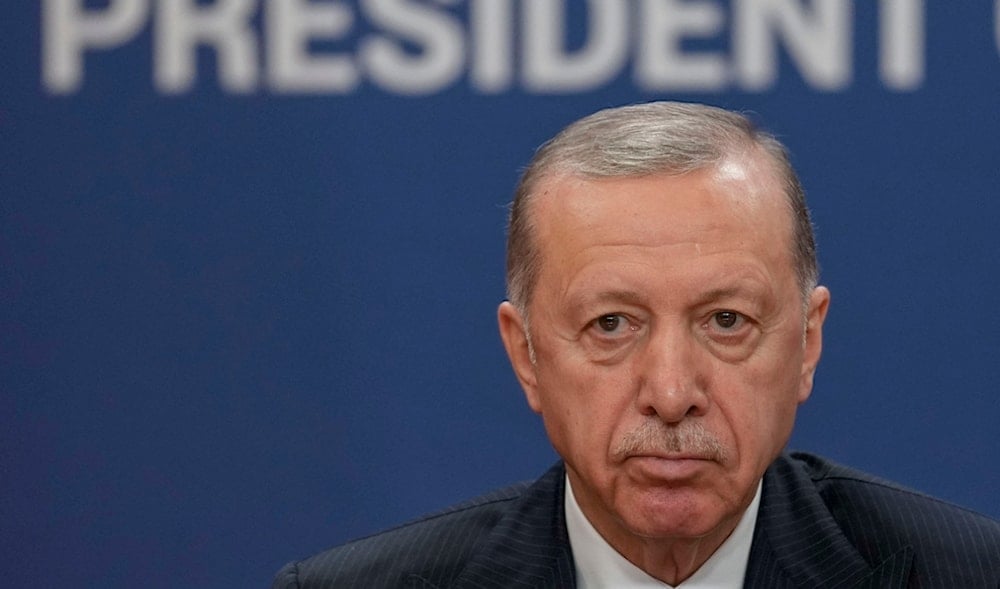 Turkey's President Recep Tayyip Erdogan listens to a question during a news conference after talks with his Serbian counterpart Aleksandar Vucic in Belgrade, Serbia, Oct. 11, 2024. (AP)