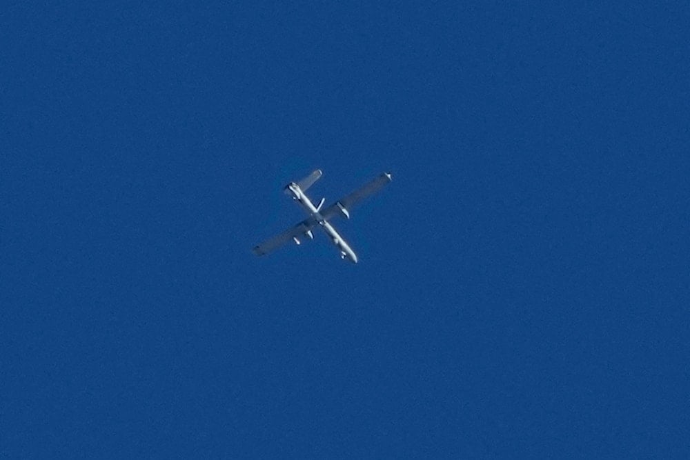 An Israeli Hermes 450 UAV drone flies over Beirut, Sunday, Sept. 29, 2024. (AP Photo/Bilal Hussein)