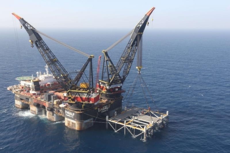A file photo shows an oil platform in the Leviathan natural gas field, in the Mediterranean off the Israeli coast (AP)