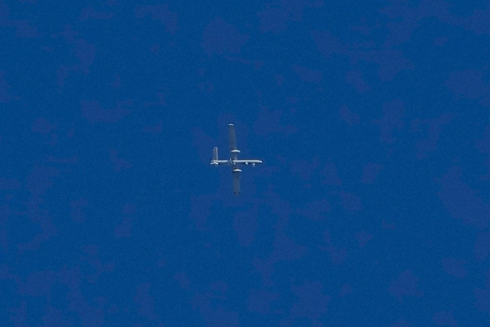An Israeli Hermes 450 UAV drone flies over Beirut, Sunday, Sept. 29, 2024. (AP Photo/Bilal Hussein)