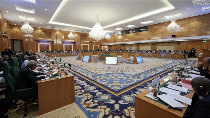A general view of the Organization of Islamic Cooperation (OIC) Extraordinary Council of Foreign Ministers Meeting in Jeddah, Saudi Arabia, on March 8, 2025.