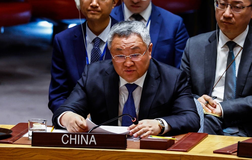 China UN Ambassador Fu Cong speaks during a Security Council meeting at United Nations Headquarters on Friday, April 25, 2025 (AP)