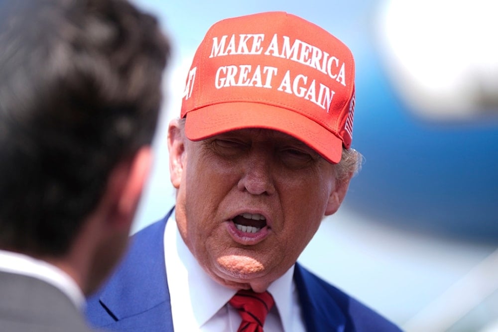 President Donald Trump speaks with reporters upon arriving at Morristown Municipal Airport in Morristown, New Jersey, Friday, June 20, 2025 (AP)
