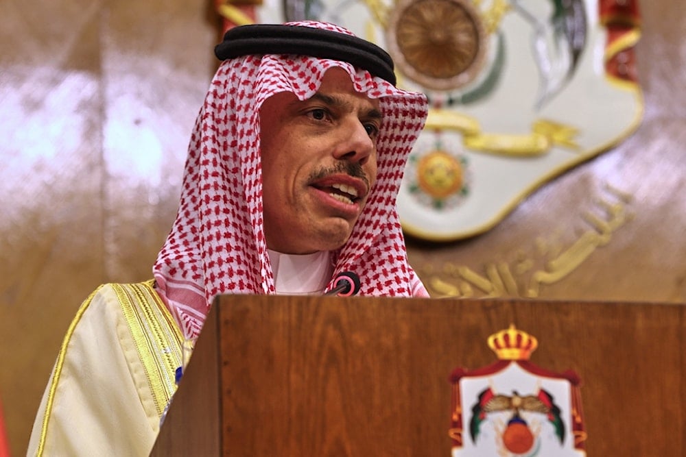 Saudi Foreign Minister Prince Faisal bin Farhan, speaks during a press conference following the ministerial committee of the Arab-Islamic Extraordinary Joint Summit on Gaza, in Amman, Jordan, Sunday, June 1, 2025 (AP)