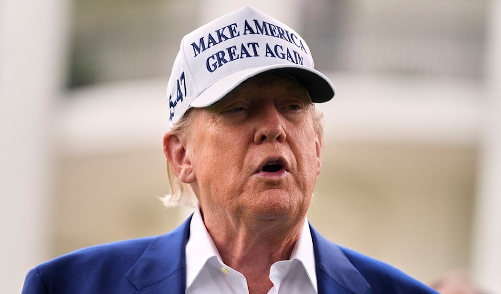 President Donald Trump speaks as a flag pole is installed on the South Lawn of the White House, Wednesday, June 18, 2025, in Washington. (AP)