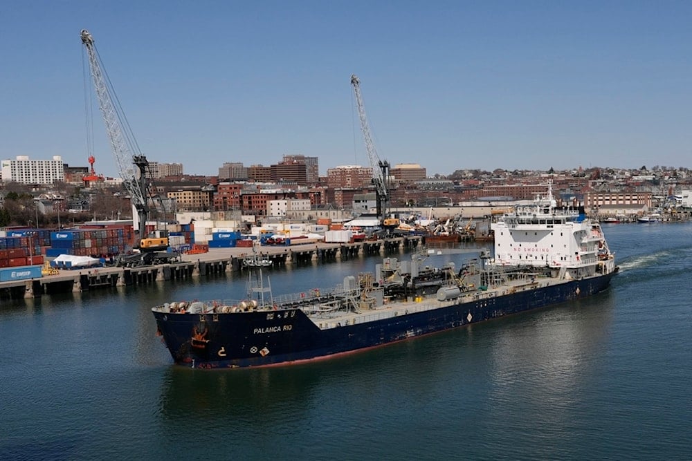 The oil tanker Palanca Rio arrives in Portland, Maine, the United States, Wednesday, April 2, 2025 (AP)