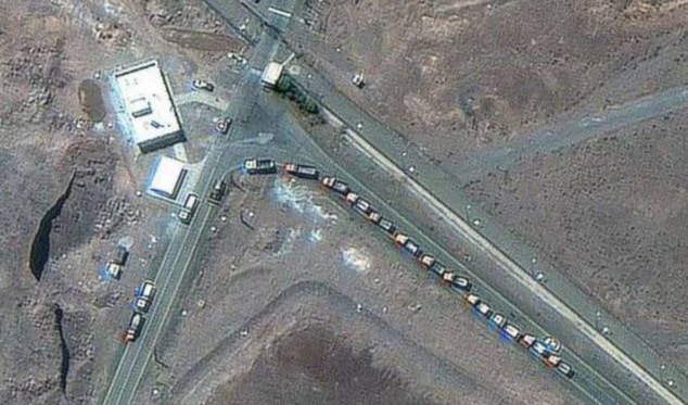 Satellite imagery showed cargo trucks near Fordow's entrance days before the strike (Maxar Technologies)