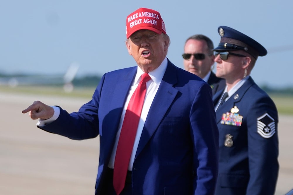 President Donald Trump speaks as he arrives at Joint Base Andrews, Md., Saturday, June 21, 2025 (AP)
