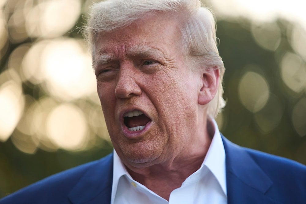 President Donald Trump speaks with reporters before boarding Marine One on the South Lawn of the White House, Tuesday, June 24, 2025, in Washington (AP)
