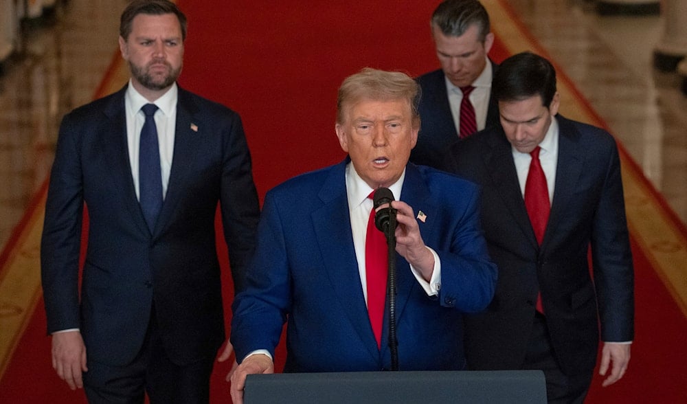 US President Donald Trump speaks from the East Room of the White House in Washington, Saturday, June 21, 2025. (Carlos Barria/Pool via AP)
