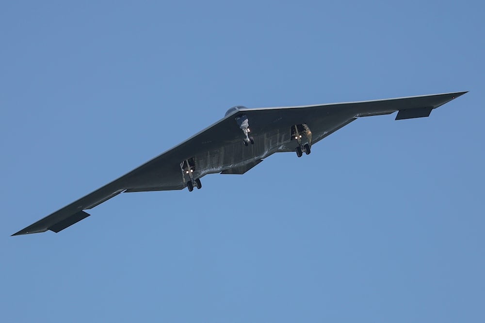 A B-2 bomber arrives at Whiteman Air Force Base Mo, on June 22, 2025. (AP Photo/David Smith)