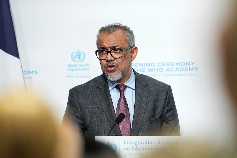 Tedros Adhanom Ghebreyesus, the WHO Director General, delivers his speech after inaugurating the WHO Academy campus which promotes lifelong learning across the health sector, Tuesday, Dec. 17, 2024 (AP)