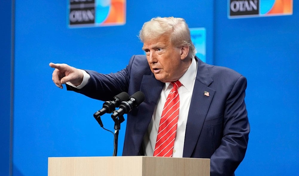 President Donald Trump gestures during a press conference after the plenary session at the NATO summit in The Hague, Netherlands, Wednesday, June 25, 2025. (AP)